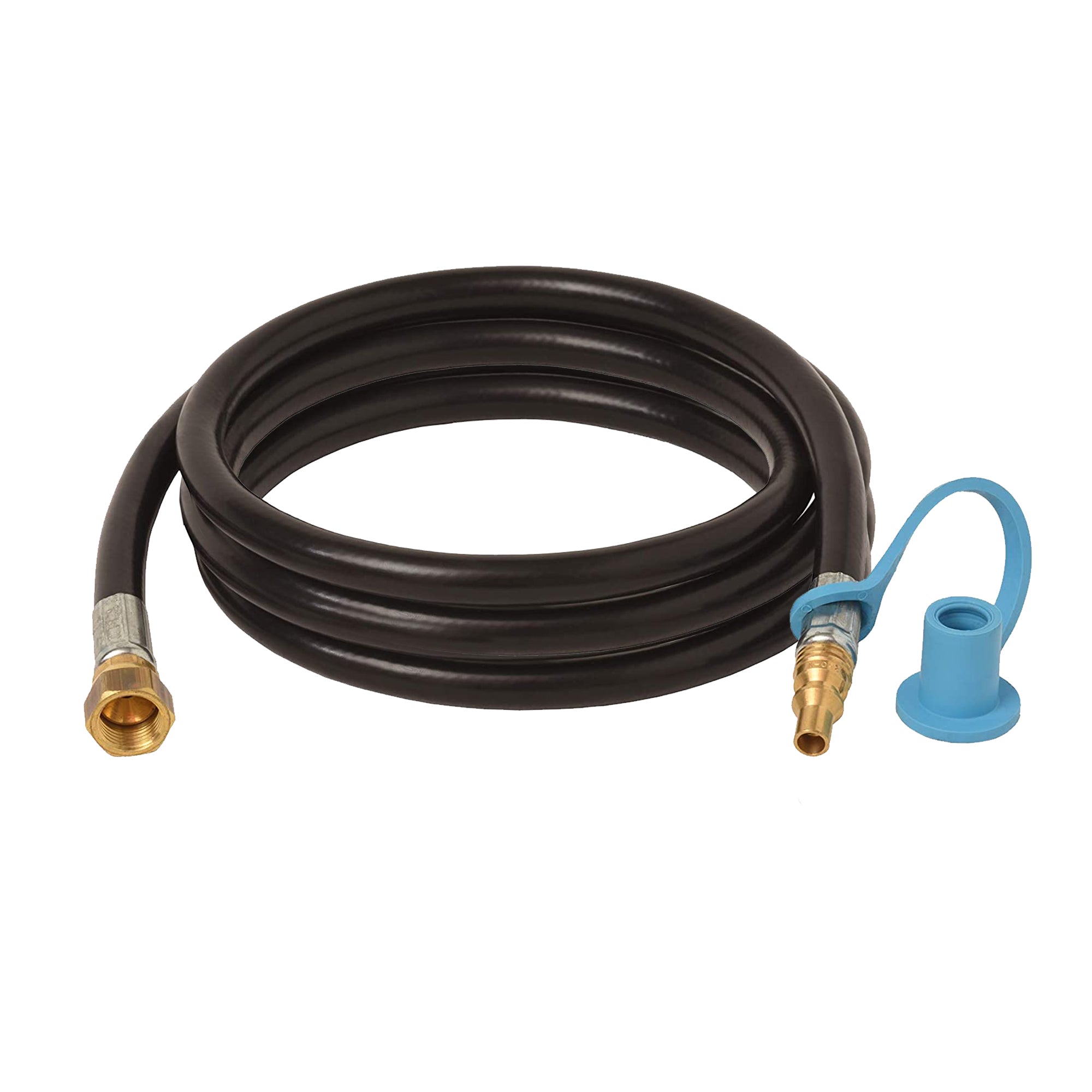 Flame King low pressure quick connect gas flare fitting hose, 72 inches, for RVs and trailers, showcasing durable design.
