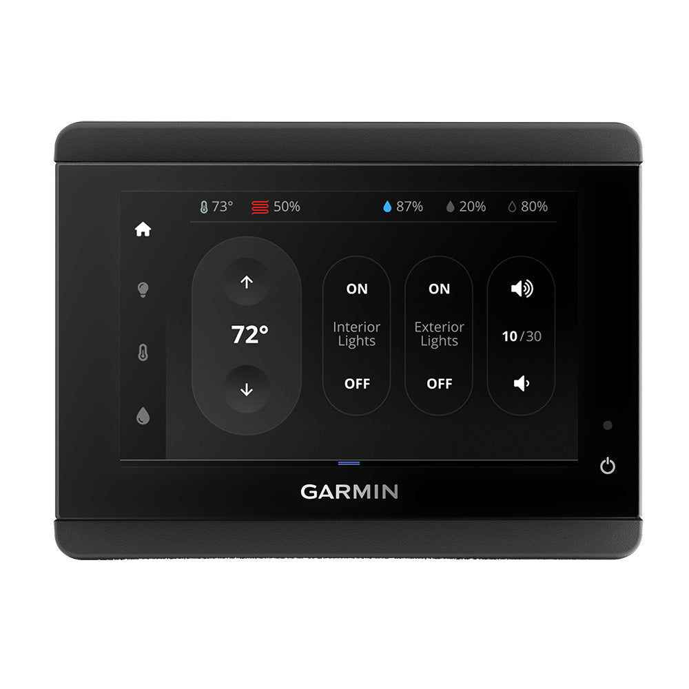 Garmin TD 50 touchscreen display for marine instruments, showing controls and digital interface in a boat dashboard context.