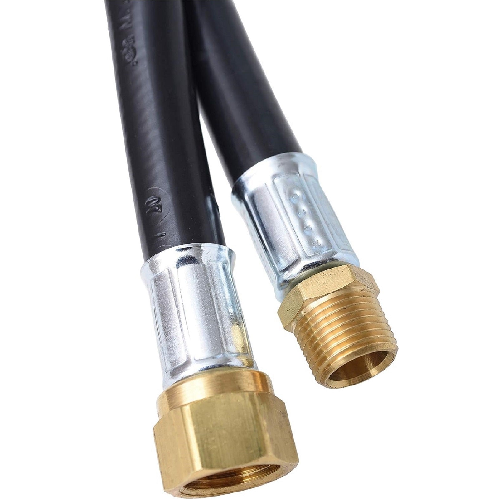 Flame King 24-inch propane hose assembly for LP and natural gas, 3/8 inch diameter, flexible and durable plastic hose.
