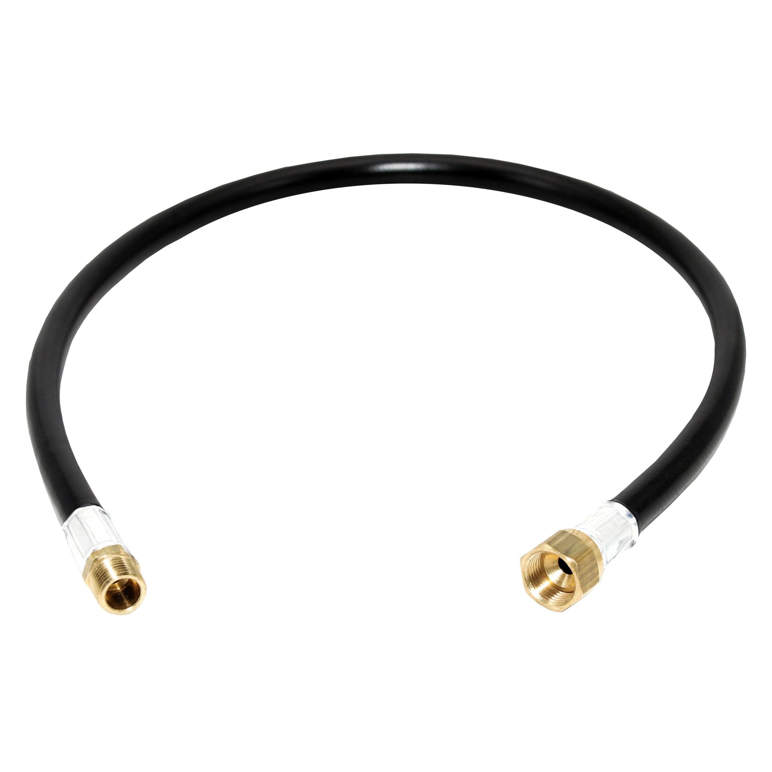 Flame King 32-inch propane hose assembly with 3/8 inch connectors for LP and natural gas, made of durable thermo plastic.