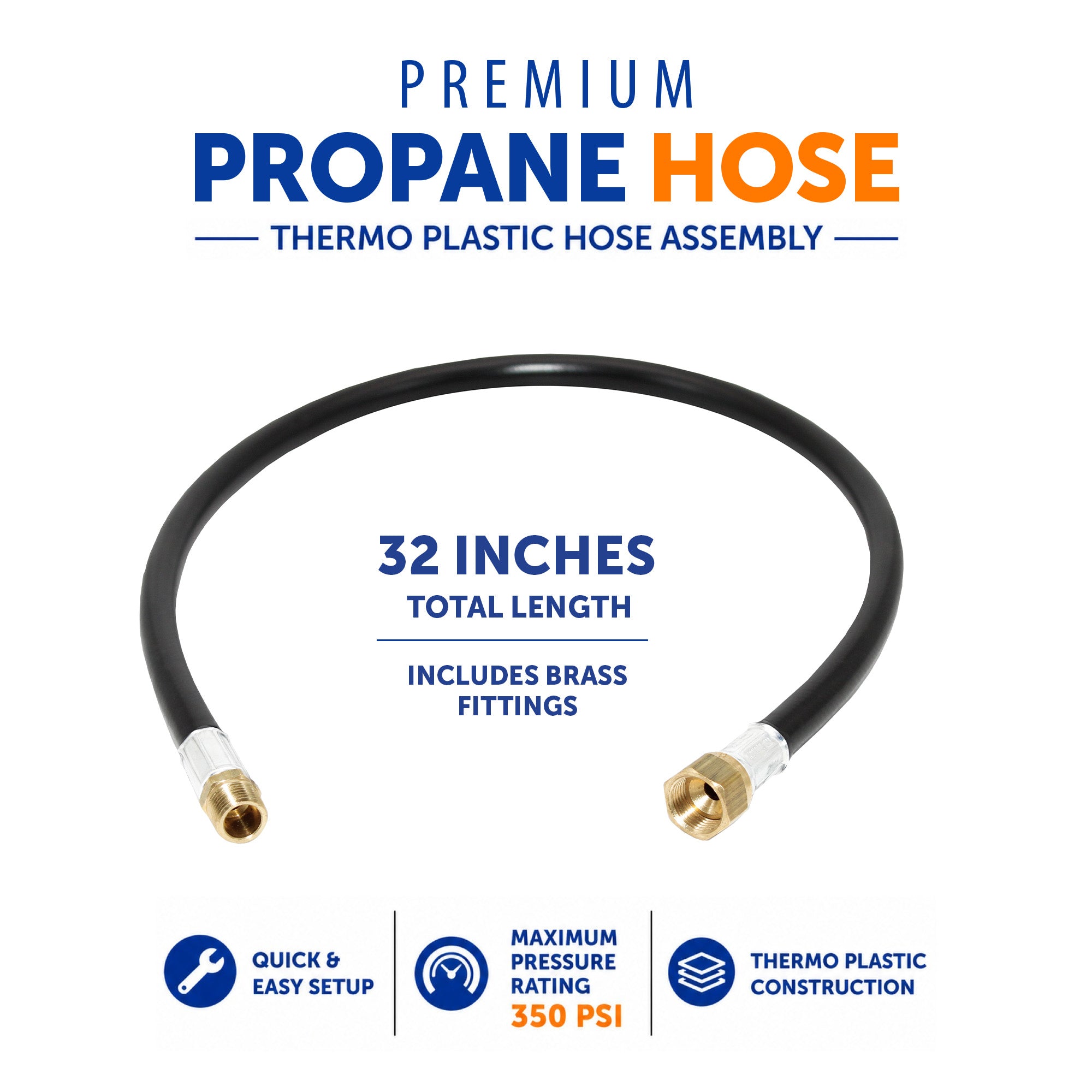 Flame King 32-inch propane hose assembly for LP and natural gas, 3/8 inch diameter, flexible plastic hose for gas connection