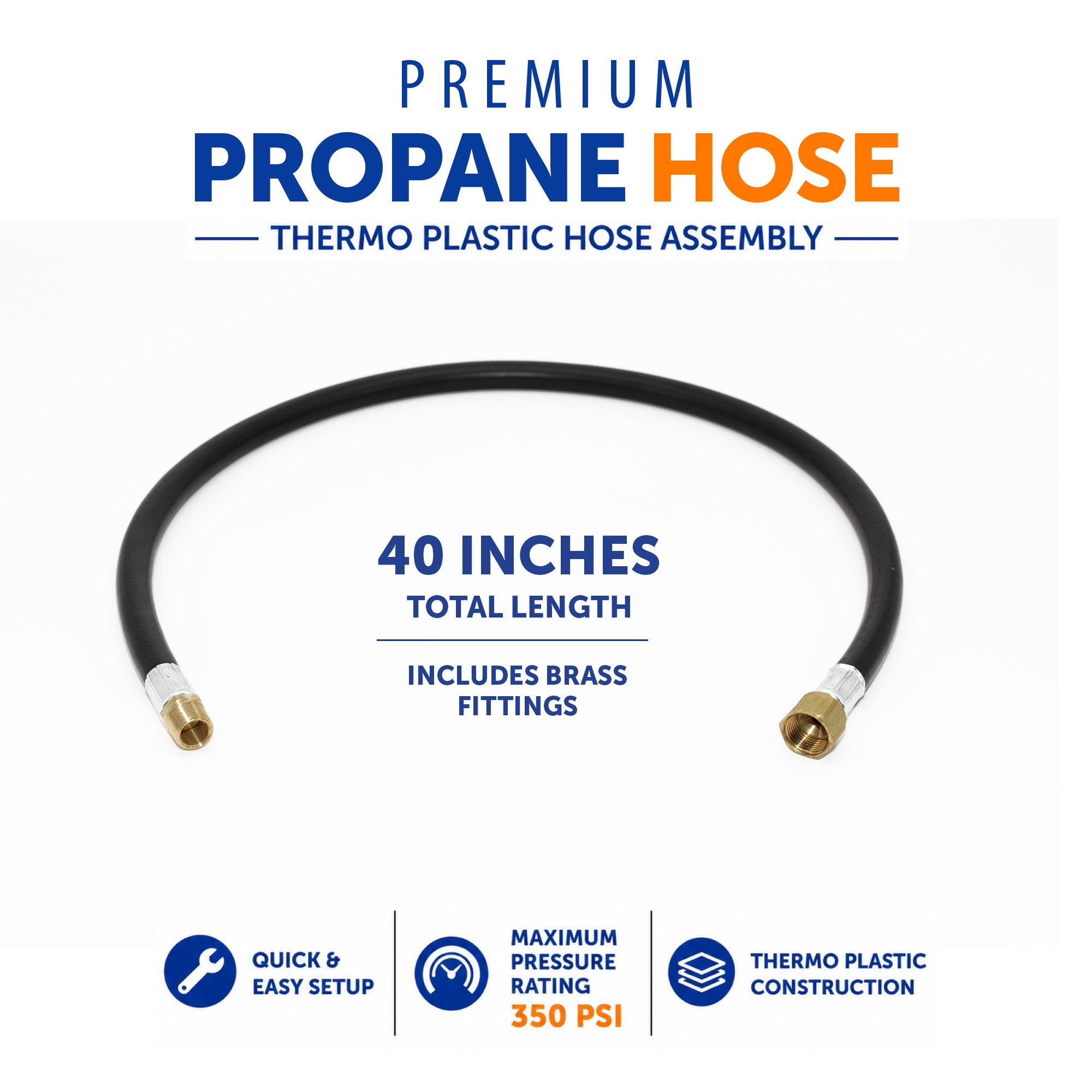 Flame King 40-inch thermo plastic hose assembly for LP and natural gas, 3/8 inch diameter, flexible gas line for appliances.