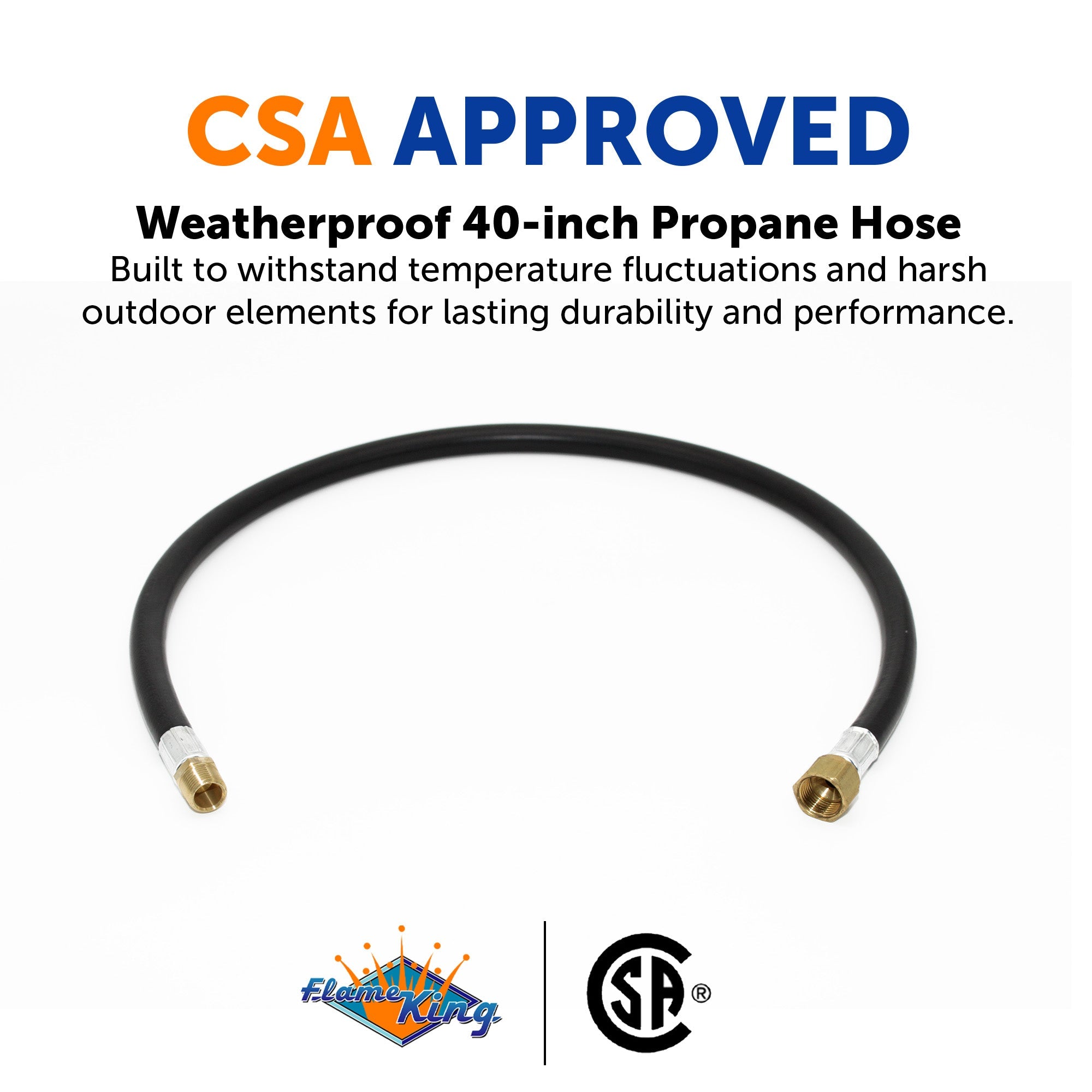 Flame King 40-inch thermo plastic hose assembly for LP and natural gas, 3/8 inch diameter, flexible propane and gas connection.
