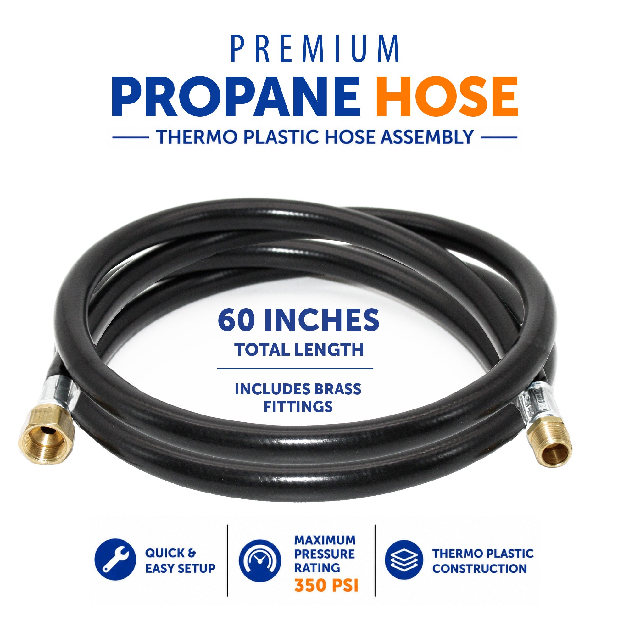 Flame King Thermo Plastic Hose Assembly for LP and Natural Gas, 60 Inch, 3/8 Inch - OVERLANDERS Outfitter