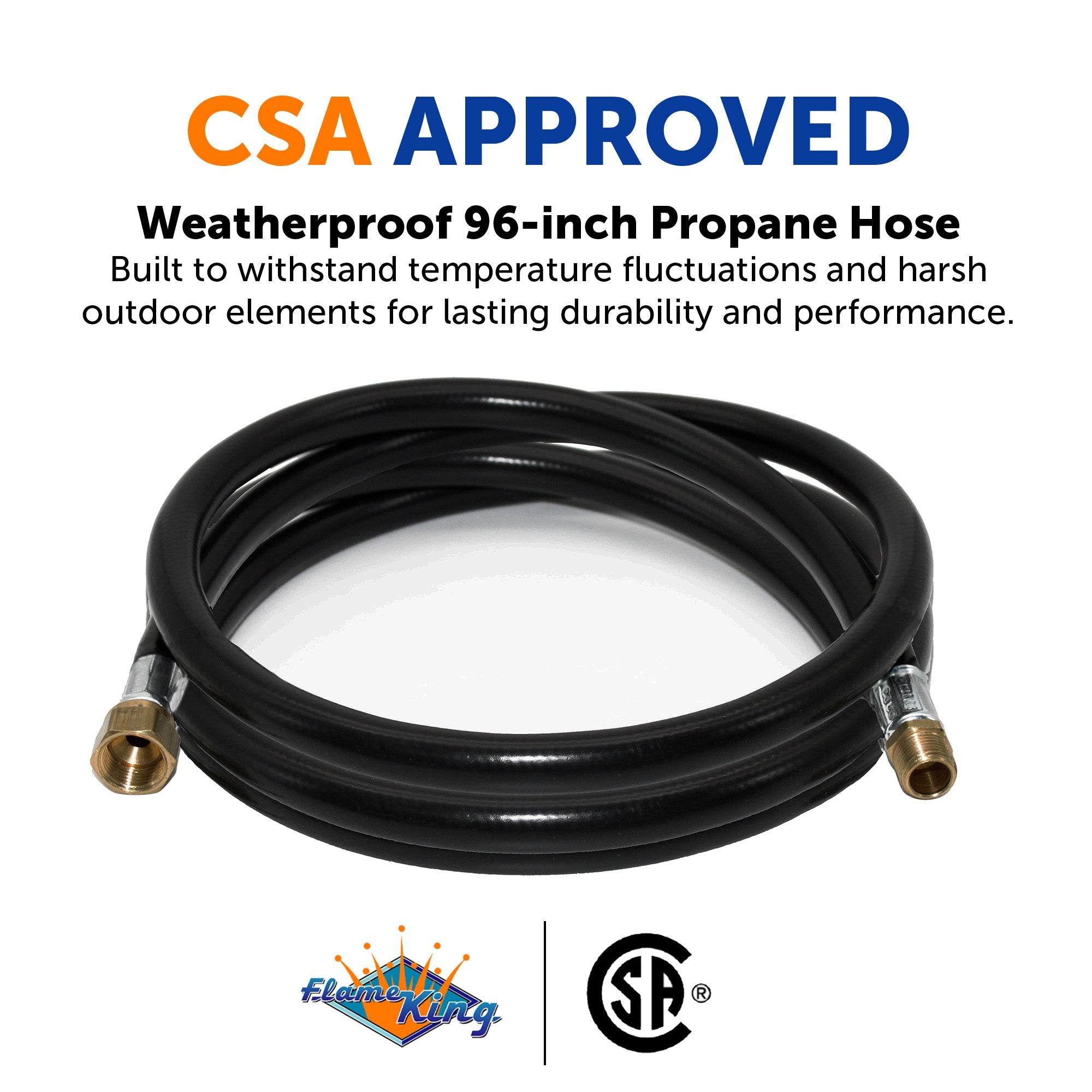Flame King 96-inch propane hose assembly for LP and natural gas, 3/8-inch diameter, flexible plastic hose for gas connections