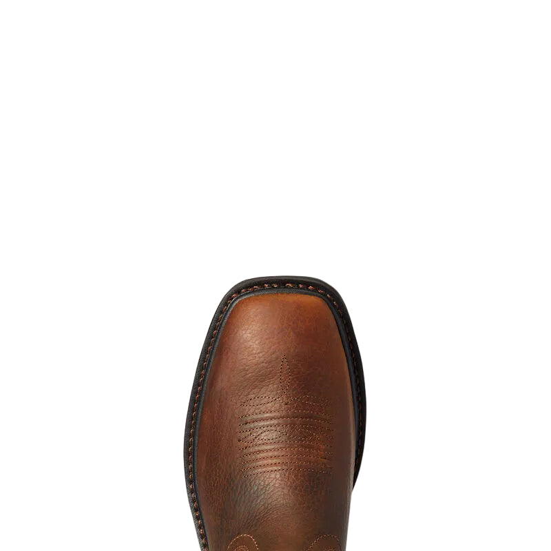 Brown leather boot sole on a beige background