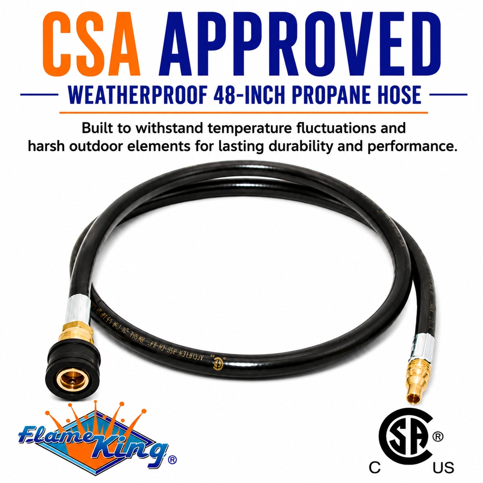 Flame King RV, Van, Trailer, Dual Quick Connect Hose, LP Gas Only, 48 inch, 1/4 inch