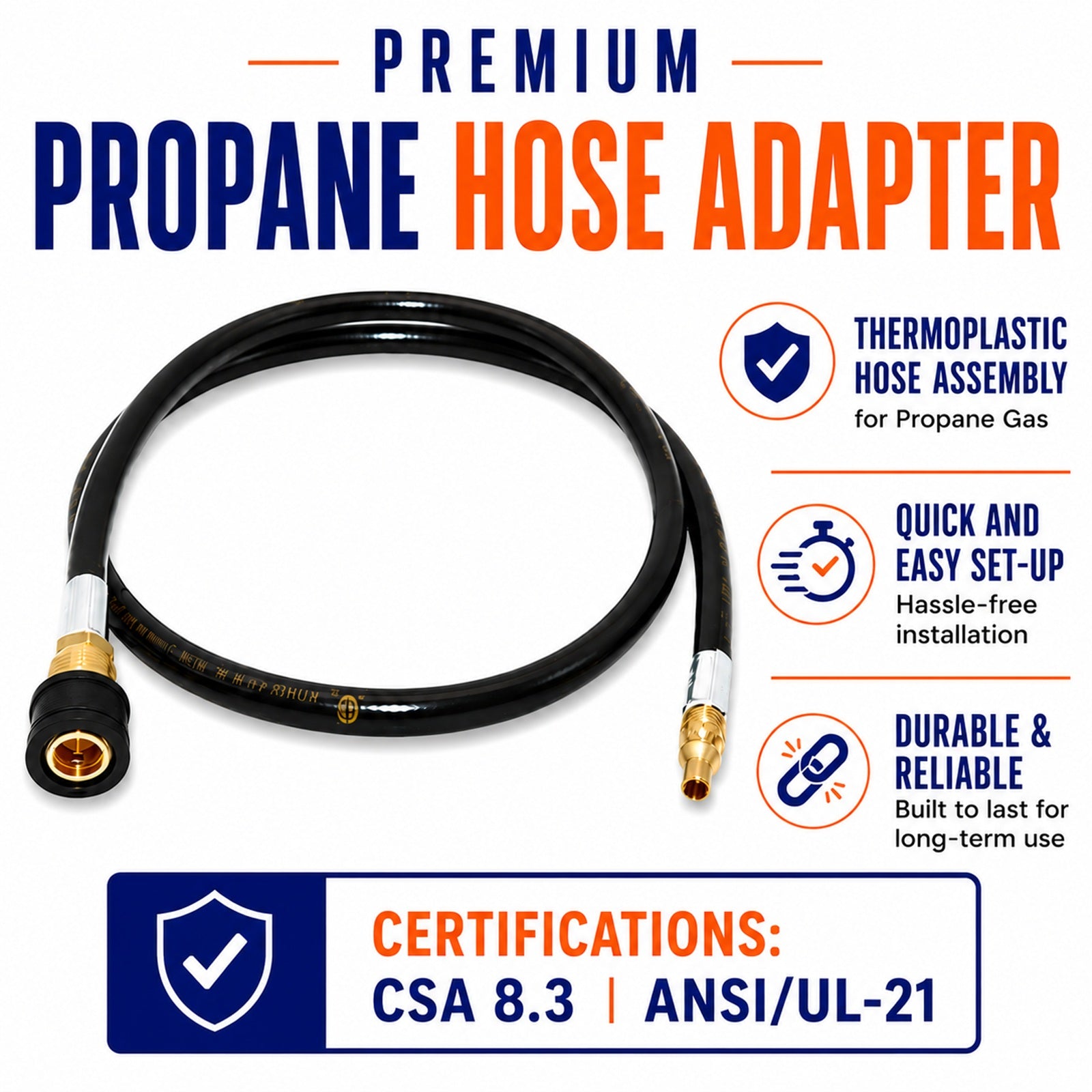 Flame King RV, Van, Trailer, Dual Quick Connect Hose, LP Gas Only, 48 inch, 1/4 inch