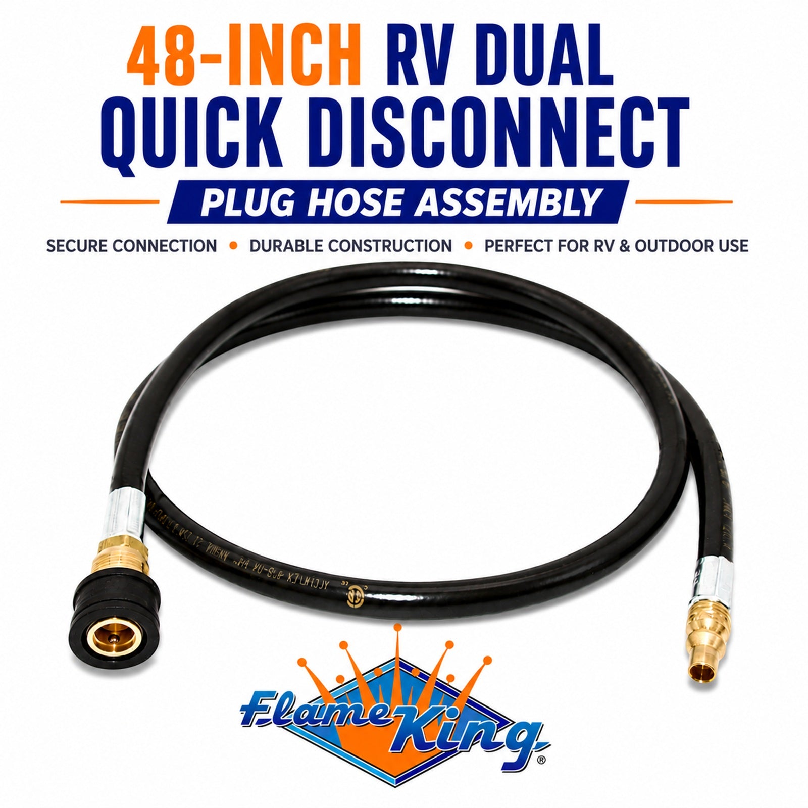 Flame King RV, Van, Trailer, Dual Quick Connect Hose, LP Gas Only, 48 inch, 1/4 inch