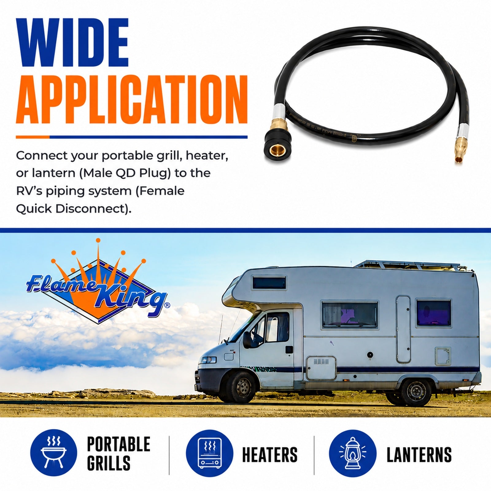 Flame King RV, Van, Trailer, Dual Quick Connect Hose, LP Gas Only, 48 inch, 1/4 inch