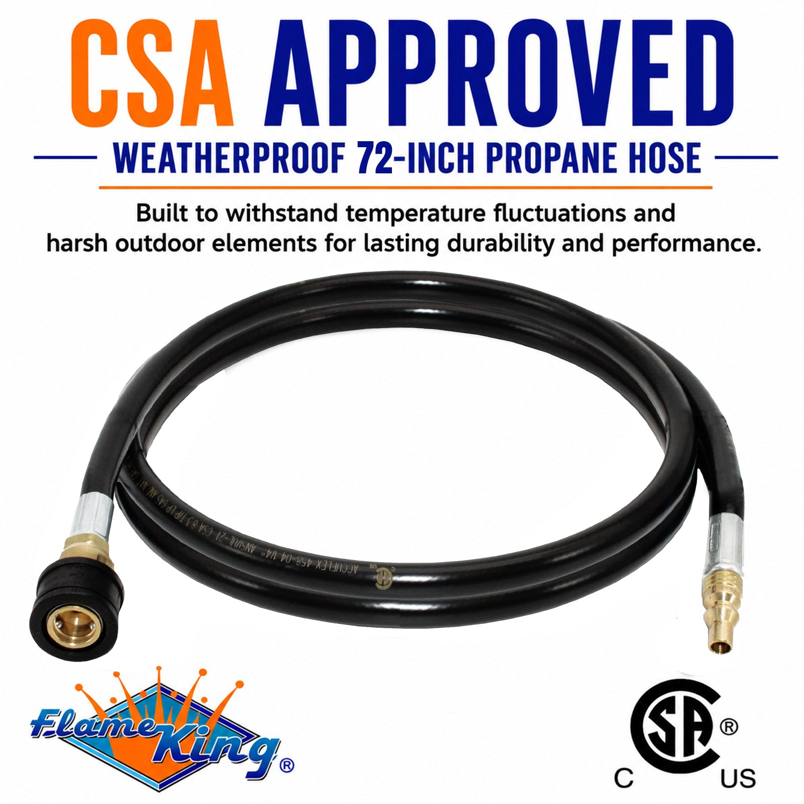 Flame King RV, Van, Trailer, Dual Quick Connect Hose, LP Gas Only, 72 Inch, 1/4 Inch