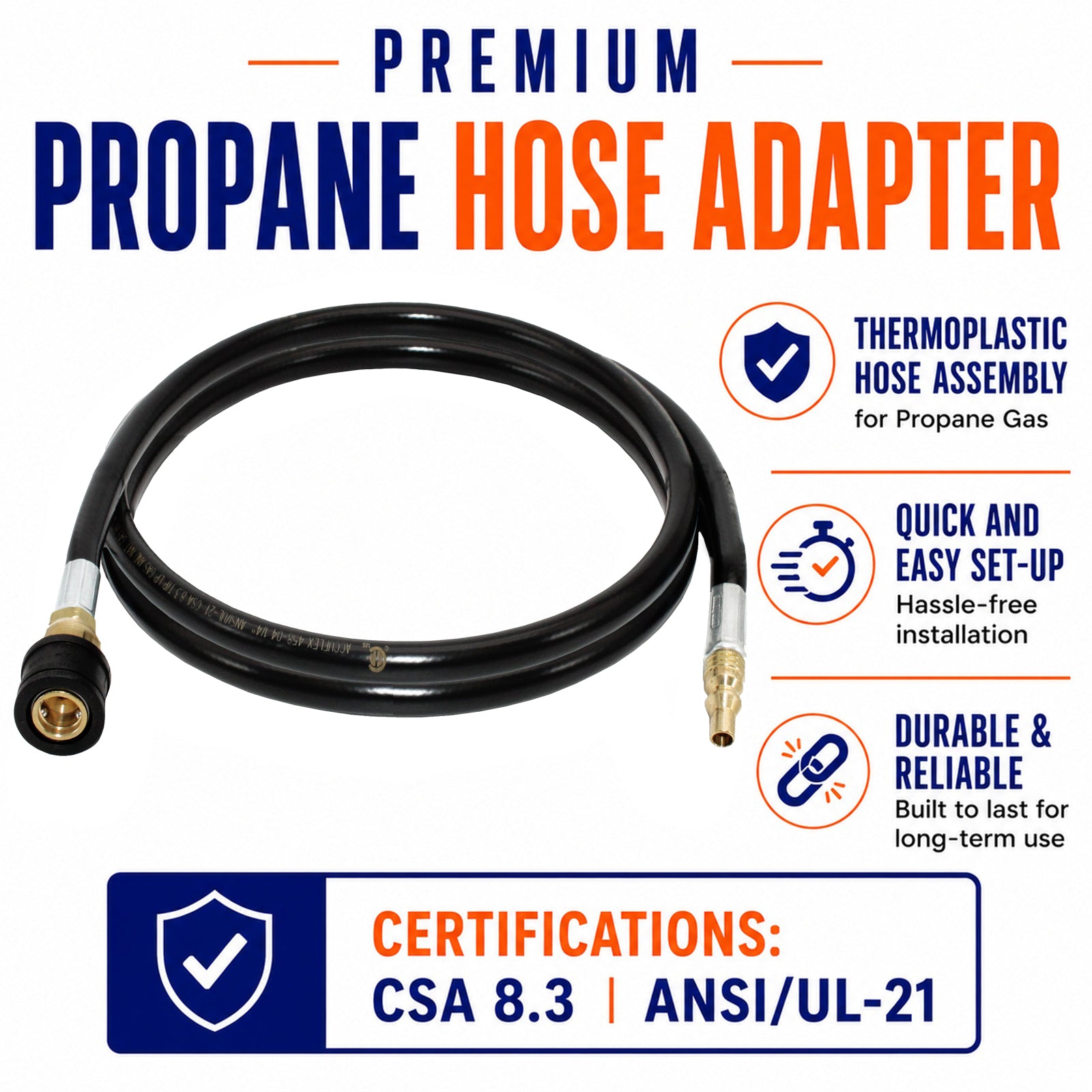Flame King RV, Van, Trailer, Dual Quick Connect Hose, LP Gas Only, 72 Inch, 1/4 Inch