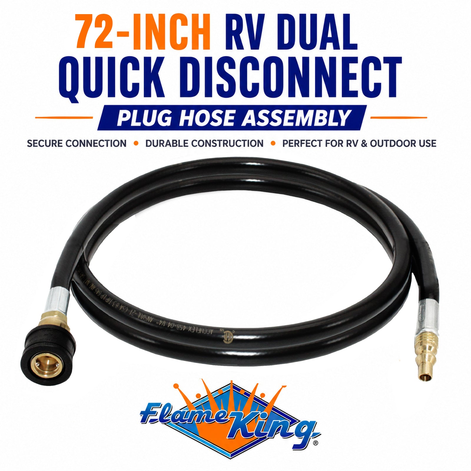 Flame King RV, Van, Trailer, Dual Quick Connect Hose, LP Gas Only, 72 Inch, 1/4 Inch
