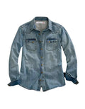 Women's denim shirt from Tin Haul Blue Ridge collection in blue, featuring a classic button-up design and collar.