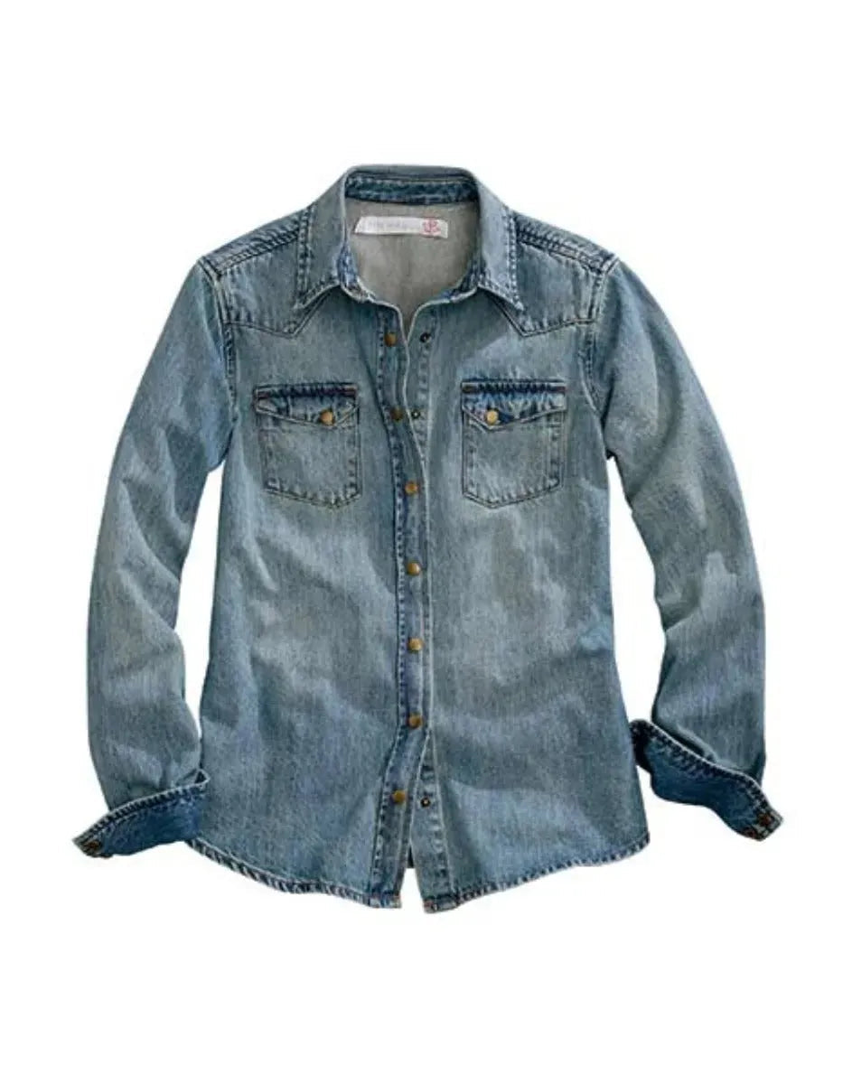 Women's denim shirt from Tin Haul Blue Ridge collection in blue, featuring a classic button-up design and collar.