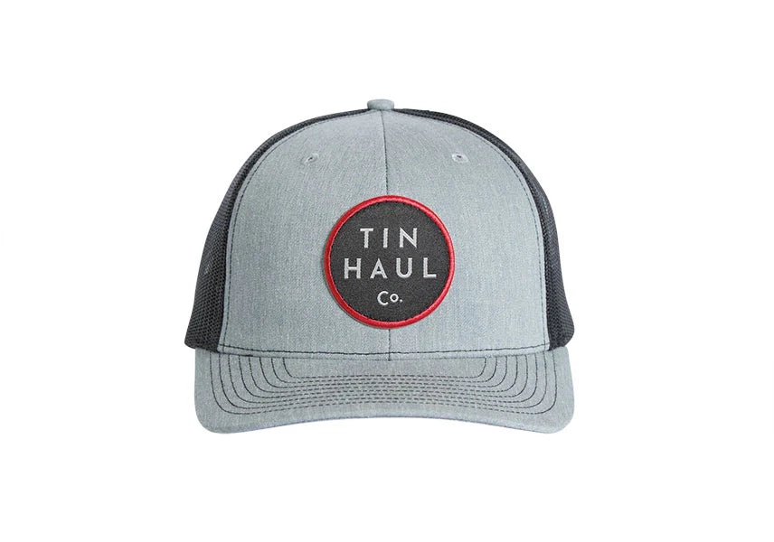 Grey Tin Haul embroidered logo ball cap, trendy headwear by HatCountry with adjustable strap and classic design.