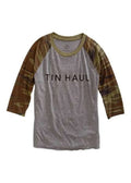 Men's green Tin Haul Script Screen Print shirt, casual apparel with graphic design, by HatCountry.