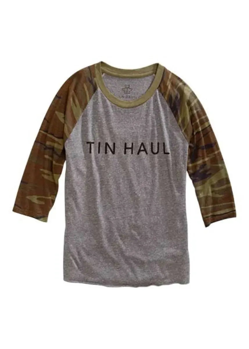 Men's green Tin Haul Script Screen Print shirt, casual apparel with graphic design, by HatCountry.