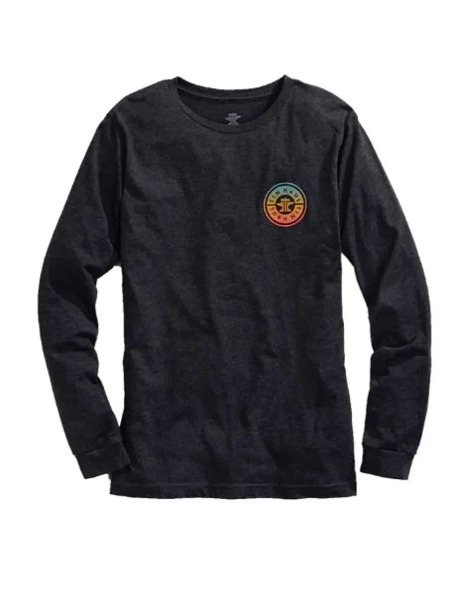 Men's grey Western long sleeve T-shirt by Tin Haul with ombre logo design, made by HatCountry.