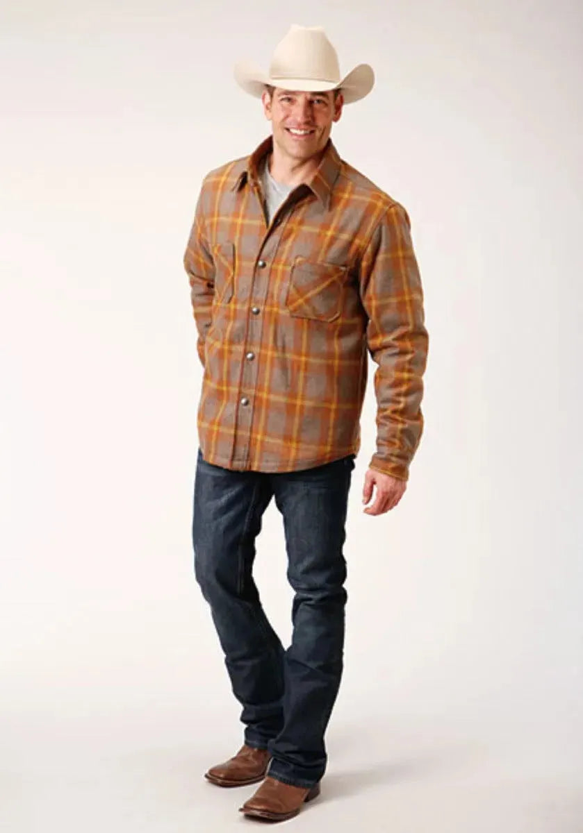 Men's Blaze Checkered Tin Haul coat in classic plaid style, featuring a button-up front and collar, from HatCountry.