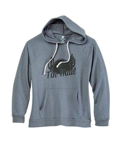 Women's Tin Haul Retro Sunset grey hoodie sweatshirt with sunset graphic, casual apparel from HatCountry.