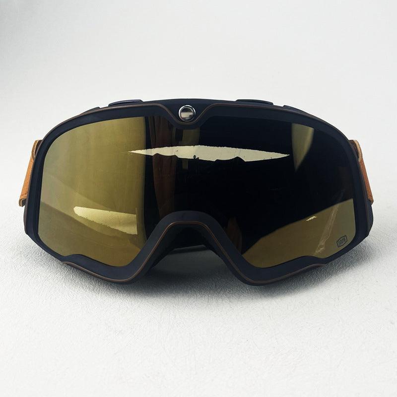 Bean's Moto Booth 100% Barstow motorcycle goggles with clear lenses and black frame, designed for helmet use.