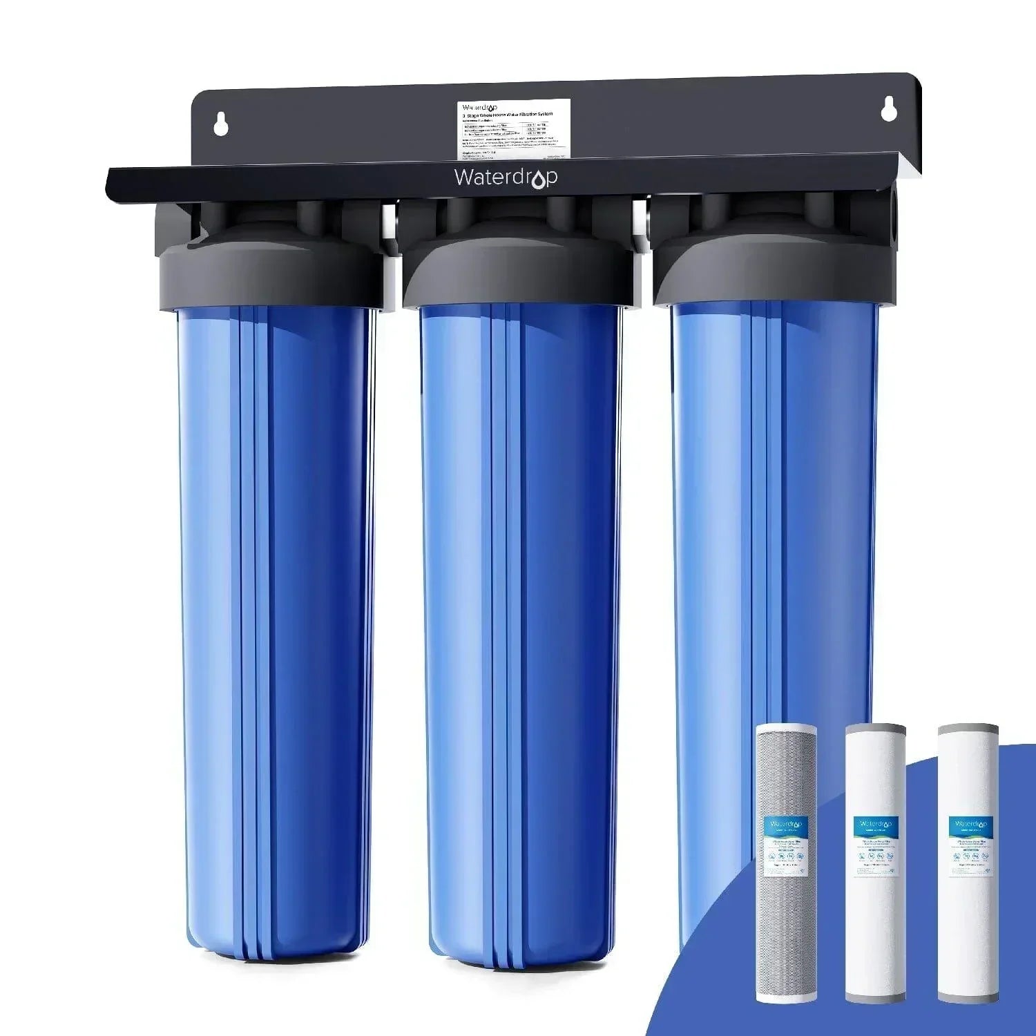 Green Vista Living Waterdrop 3-stage whole house water filter system reducing iron and manganese in household water