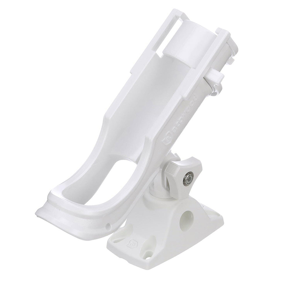 White Attwood heavy-duty adjustable rod holder with combo mount, designed for fishing rods, by Wake World Parts.