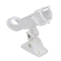 White Attwood heavy-duty adjustable rod holder with combo mount, designed for secure fishing rod storage on boats.