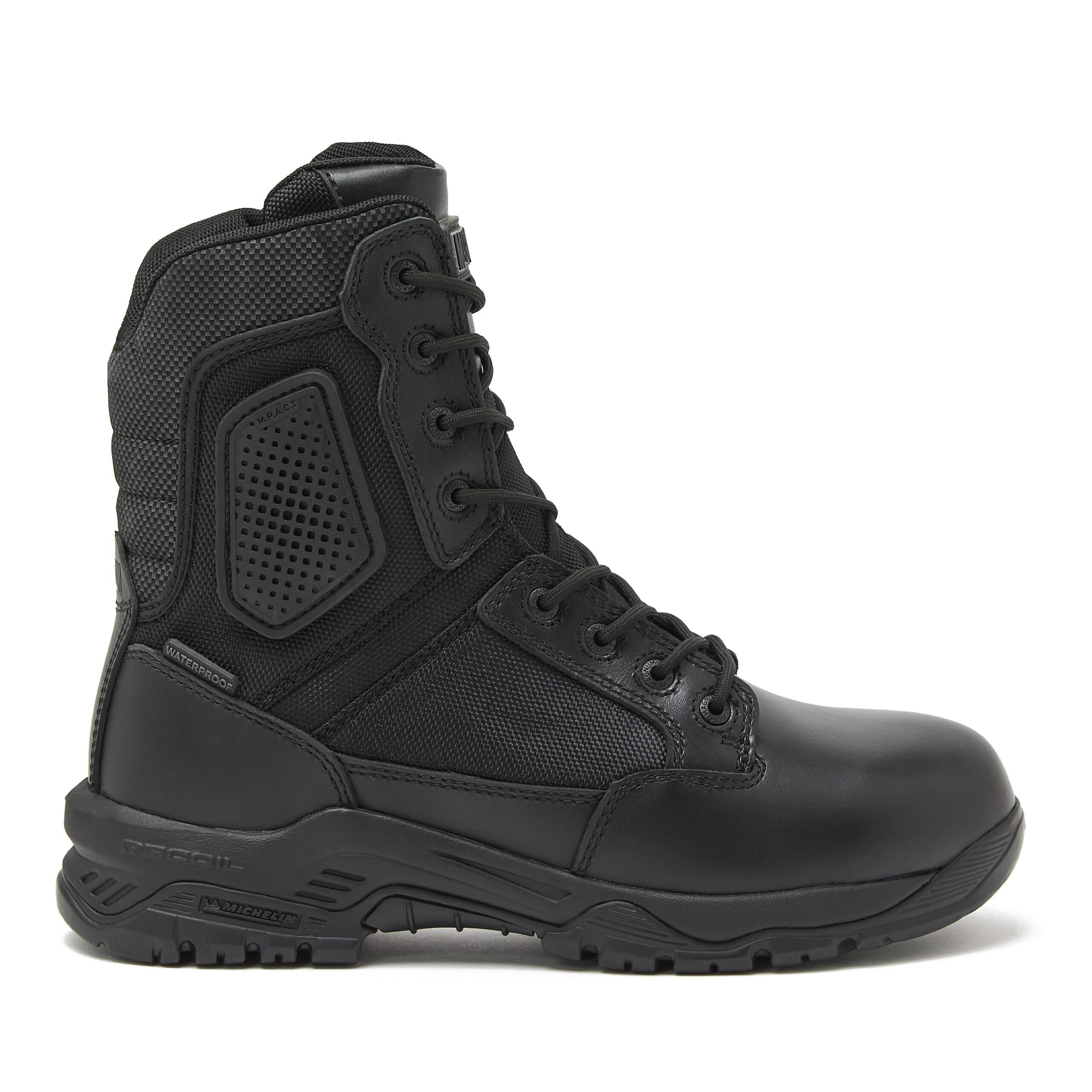 Magnum Boots STRIKE FORCE 8" waterproof boot, featuring rugged black leather and sturdy lace-up design.