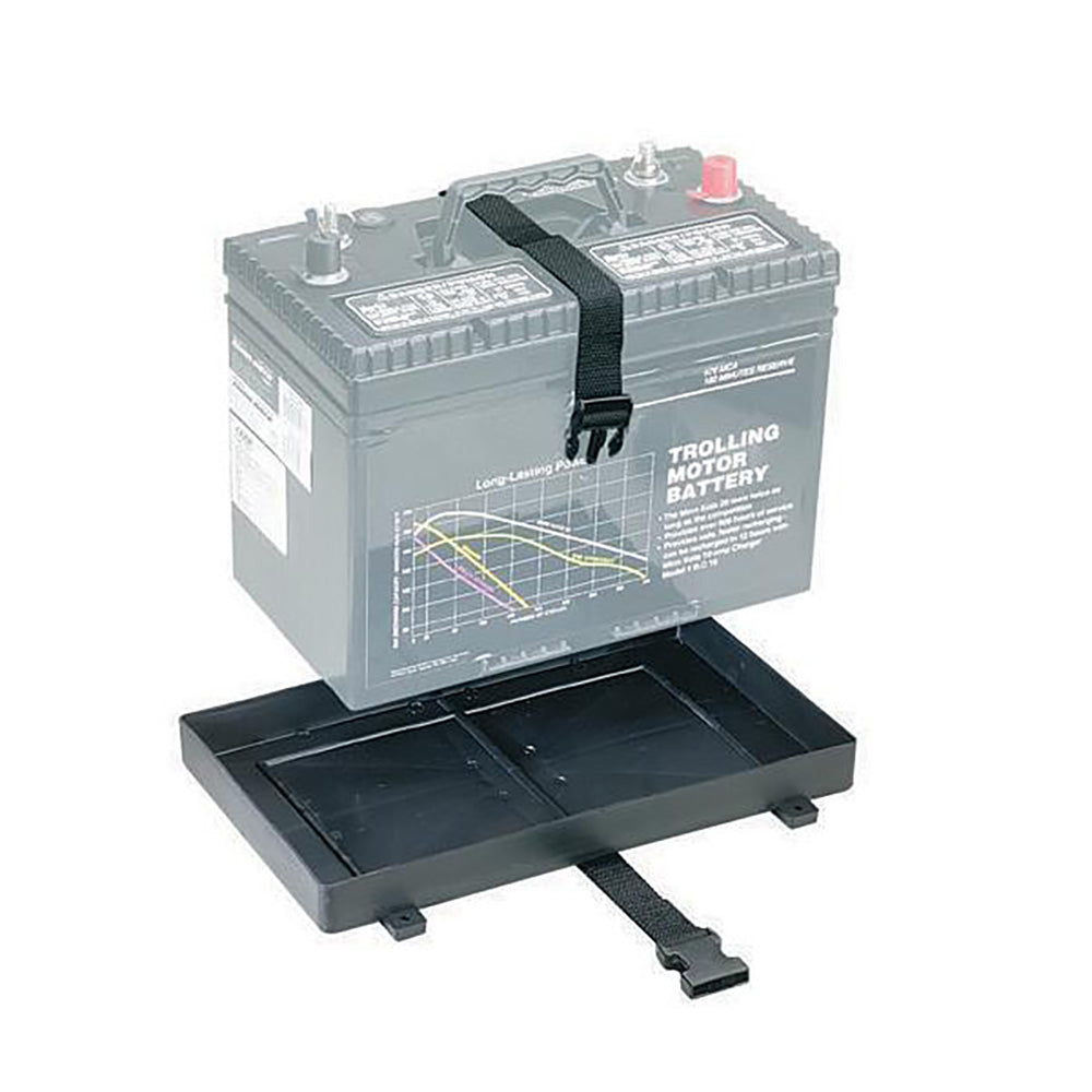 Attwood Group 24 battery tray with straps from Wake World Parts, designed for secure battery storage and installation.