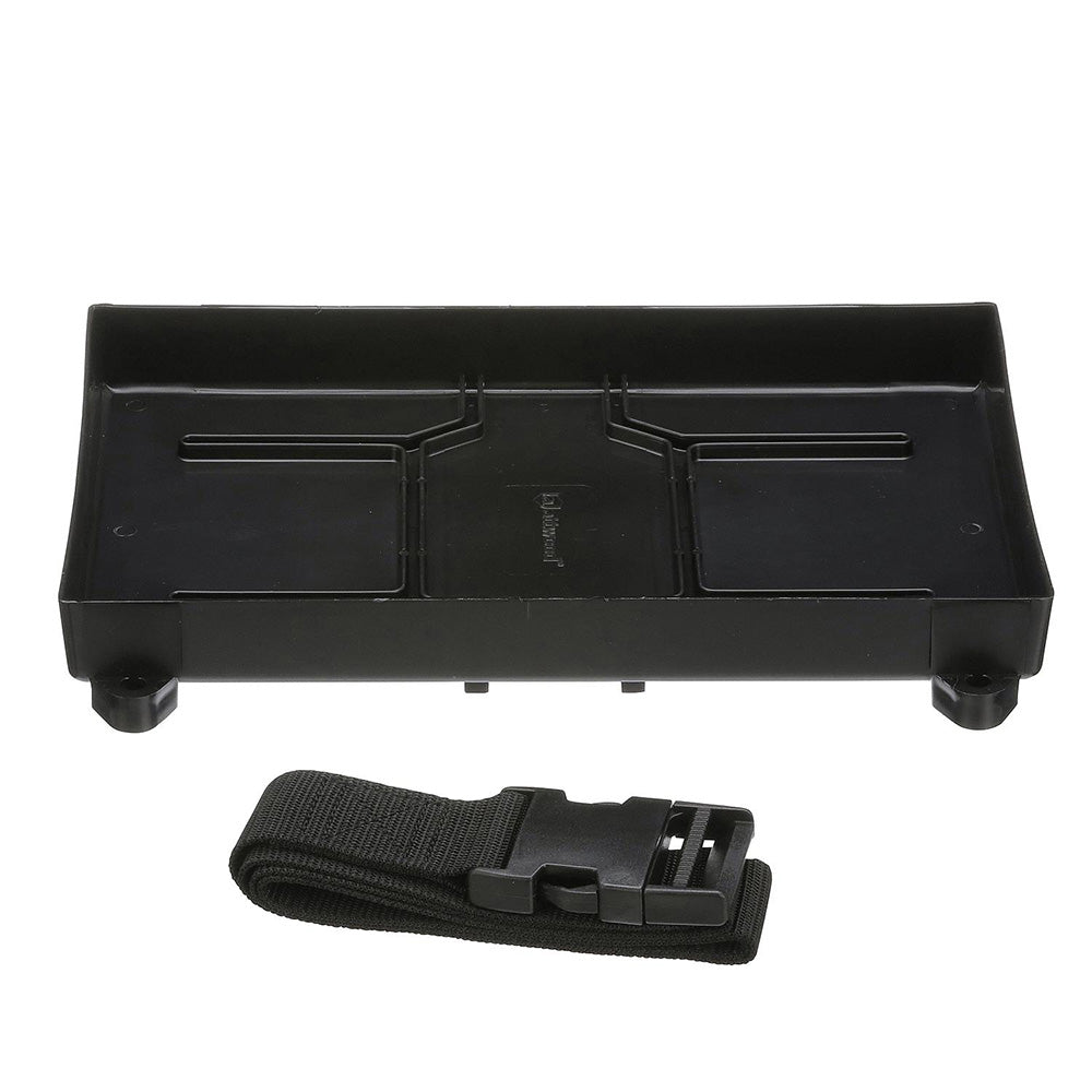 Attwood Group 24 battery tray with straps by Wake World Parts, designed for secure marine battery mounting, shown with straps attached.