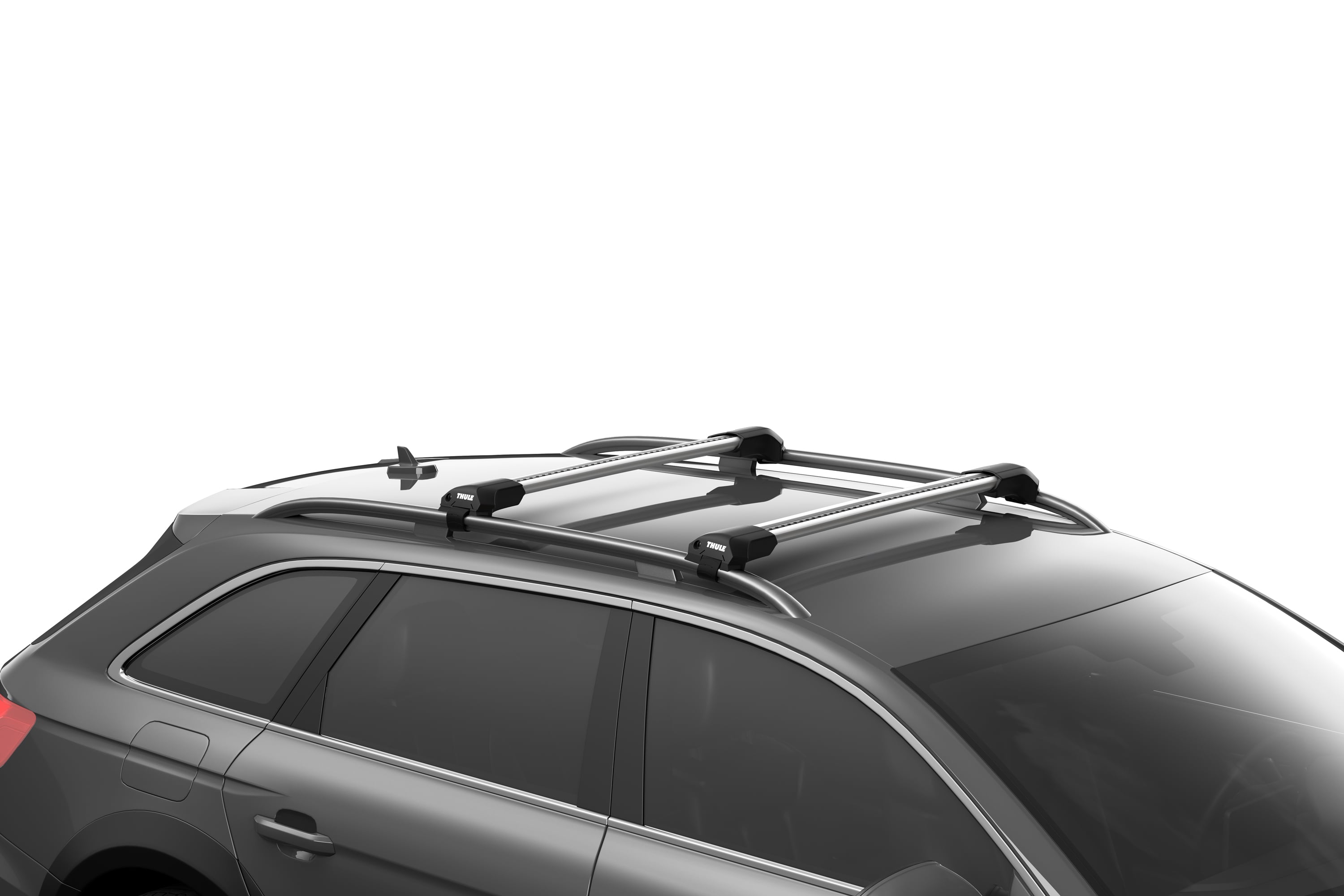 Backcountry Sportsman Thule Edge Raised Rail roof racks installed on vehicle for secure cargo transportation.
