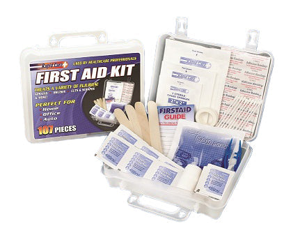 107-piece deluxe first aid kit with comprehensive medical supplies for home or travel, from quakekits.com