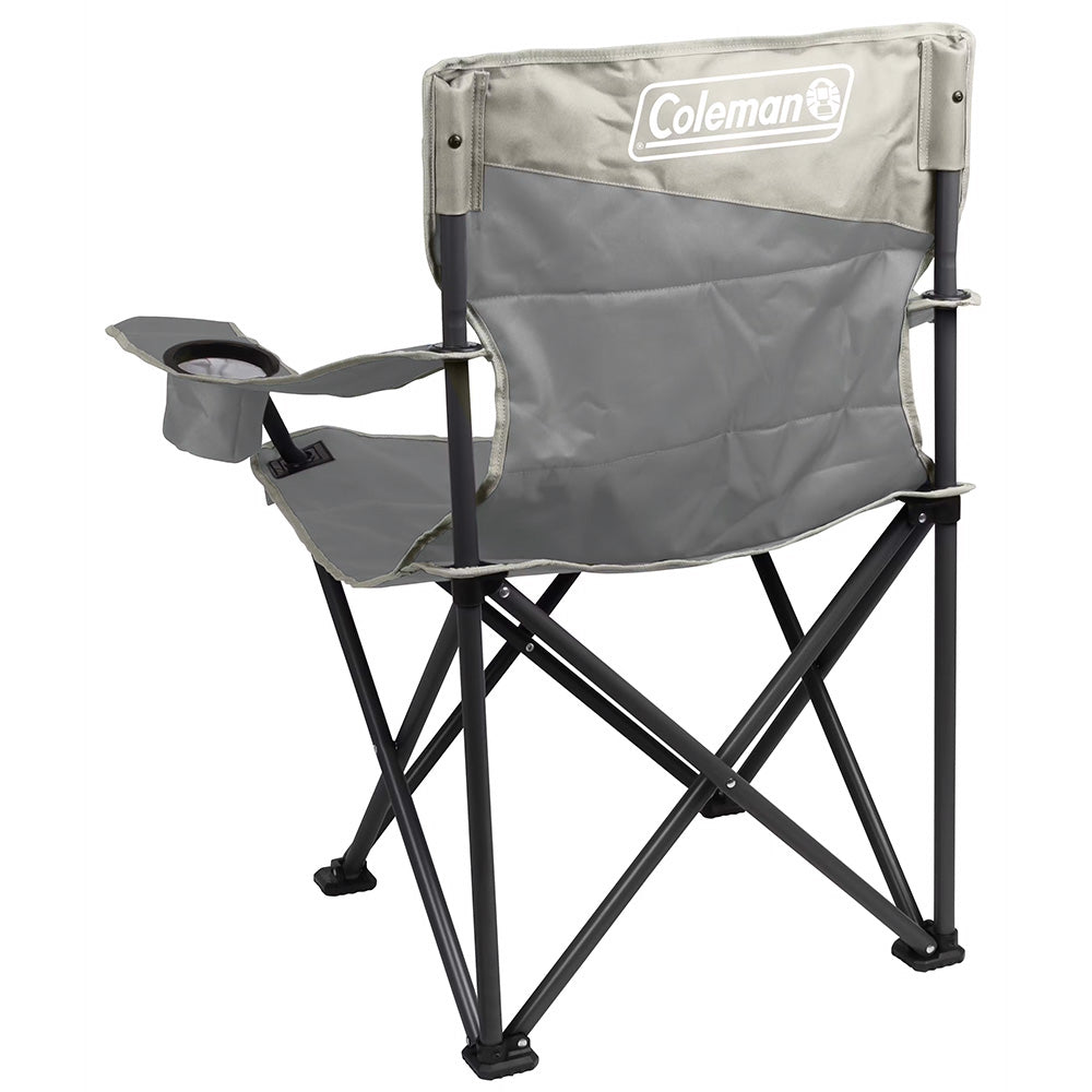 TRAPSKI Coleman Big Tall Quad Camping Chair in grey, sturdy outdoor camping chair with wide seat and high back support.