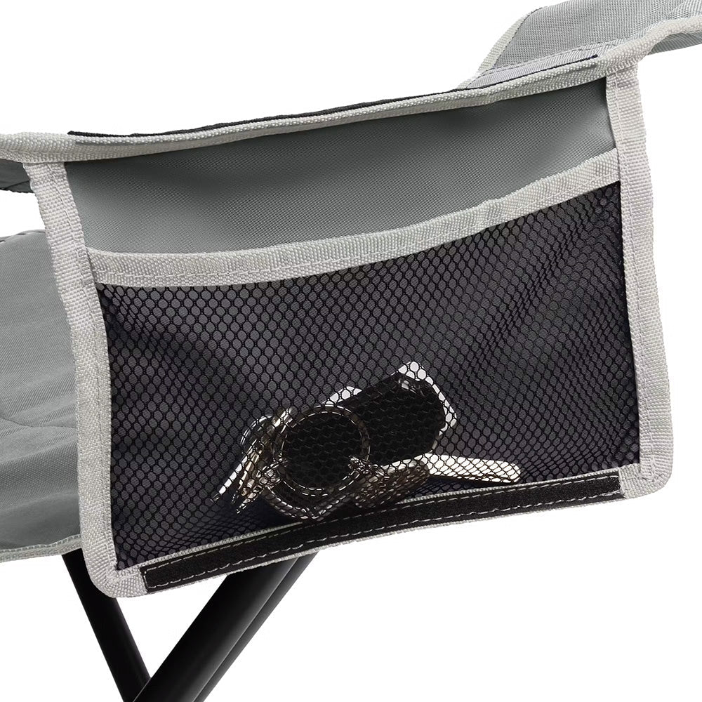 TRAPSKI Coleman Big Tall Quad Camping Chair in grey with sturdy frame and padded armrests, ideal for outdoor camping comfort.
