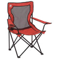 TRAPSKI Coleman Broadband Mesh Quad Camping Chair in red with armrests and mesh back for outdoor relaxation.