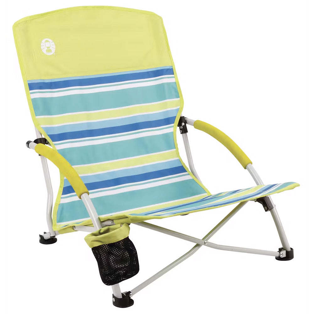 TRAPSKI Coleman Utopia Breeze yellow and blue beach sling chair for camping, lightweight and portable outdoor seating