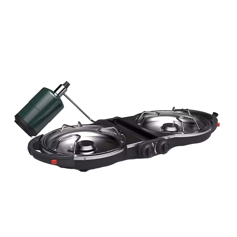 TrapSki Coleman Fold N Go propane camping stove in black, compact and portable for outdoor cooking and camping adventures.