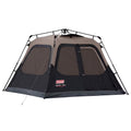 TRAPSKI Coleman 4-person cabin camping tent in black with instant setup, showcasing its spacious design and durable fabric.