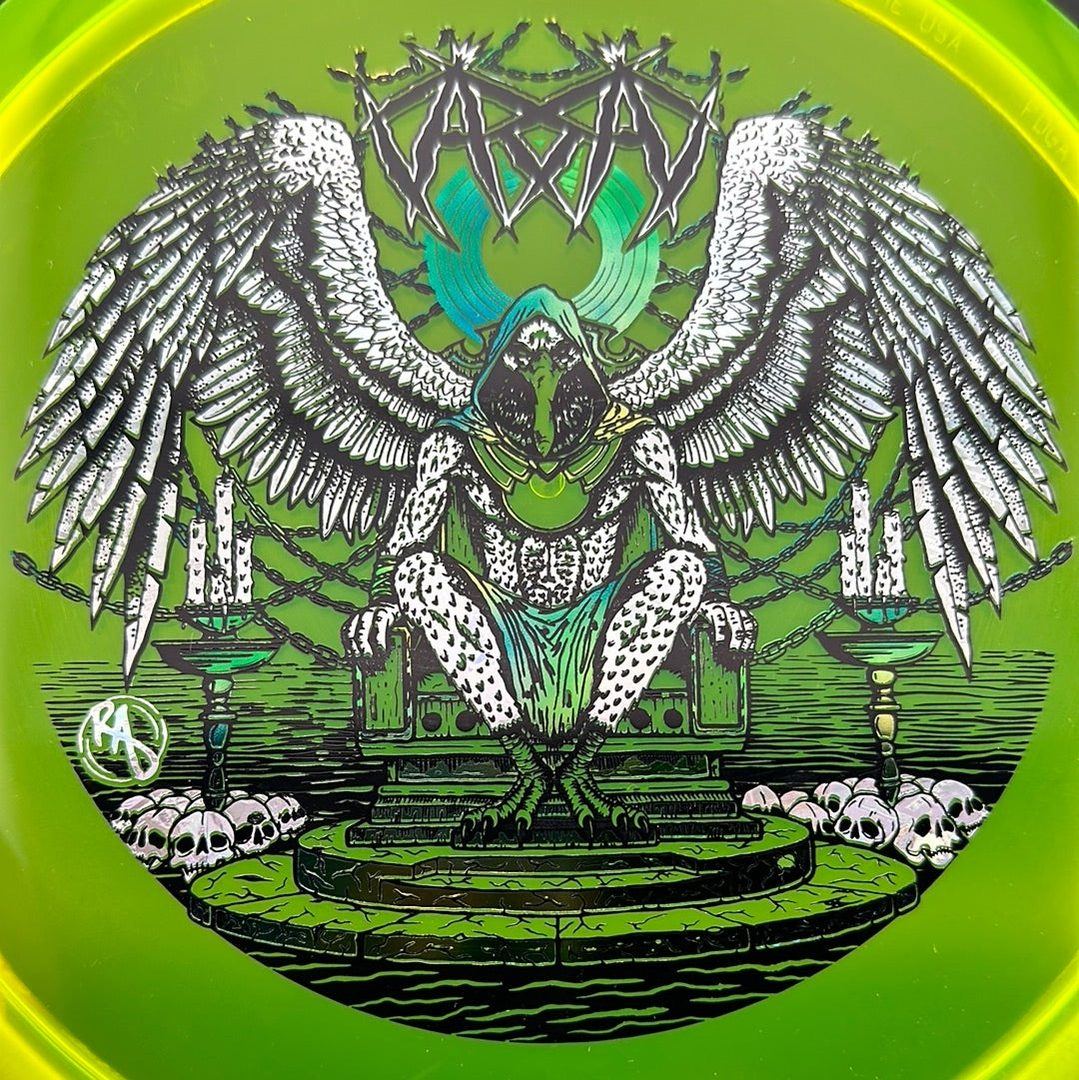 CryZtal Buzzz disc golf disc by Rare Air Discs, showing a clear CryZtal Buzzz design with vibrant colors and intricate artwork.