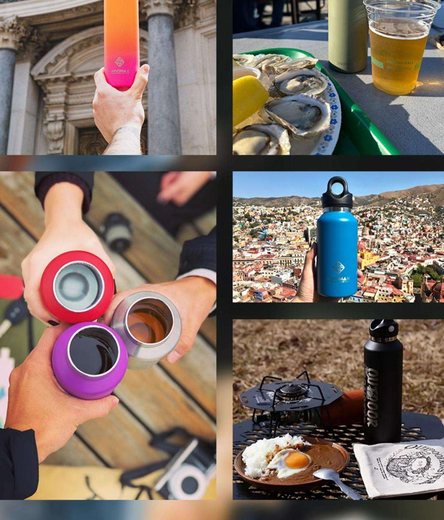 Bean's Moto Booth REVOMAX™ one-handed opening motorcycle travel thermos with sleek design and secure lid for on-the-go hydration.