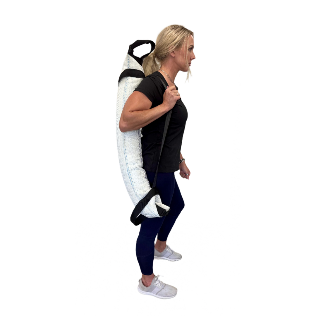 Recycled Firefighter Blaze Builder Workout Battle Bag with adjustable straps and multiple compartments for fitness gear storage.