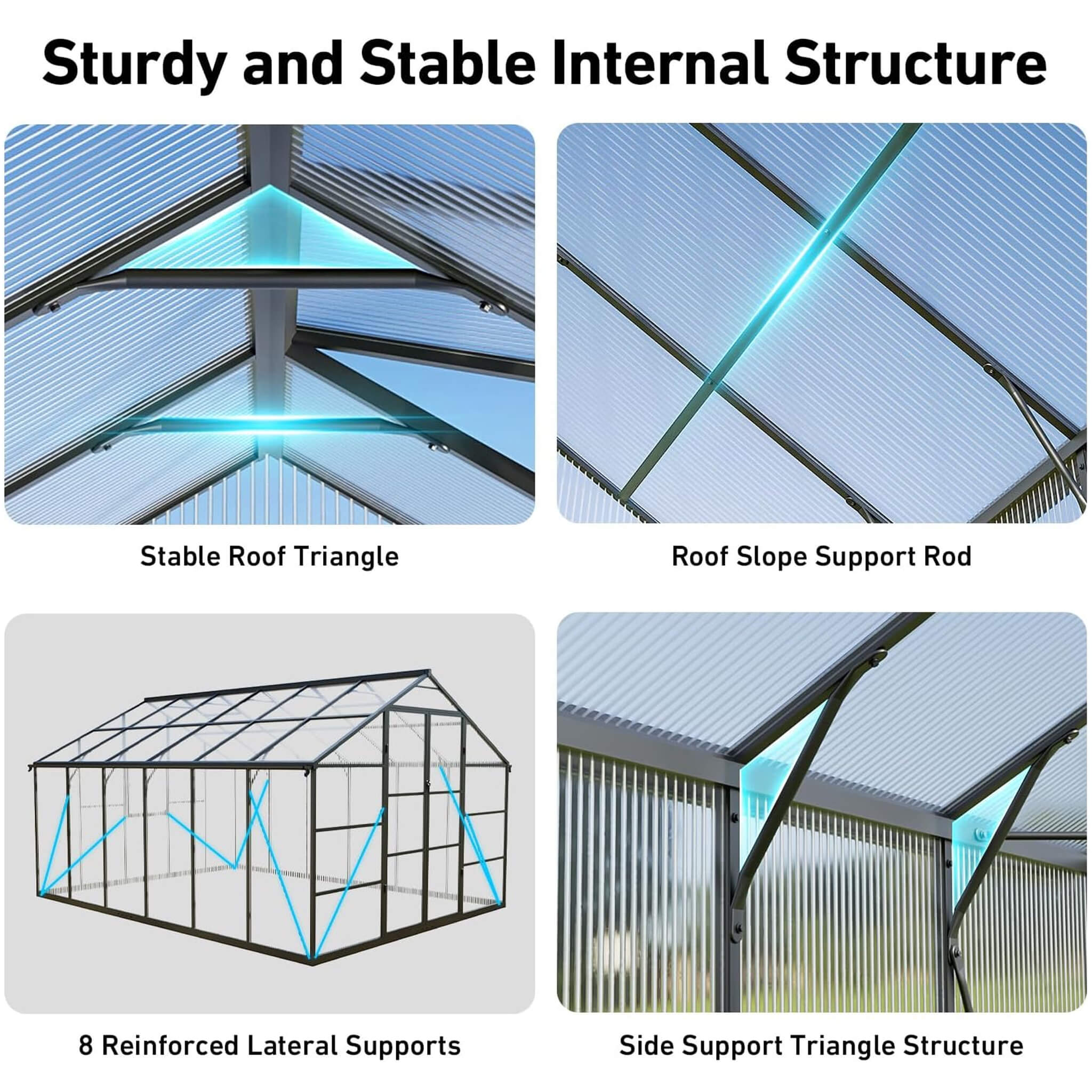 10x12ft outdoor polycarbonate aluminum greenhouse with UV protection and thermometer for plant growing durability.