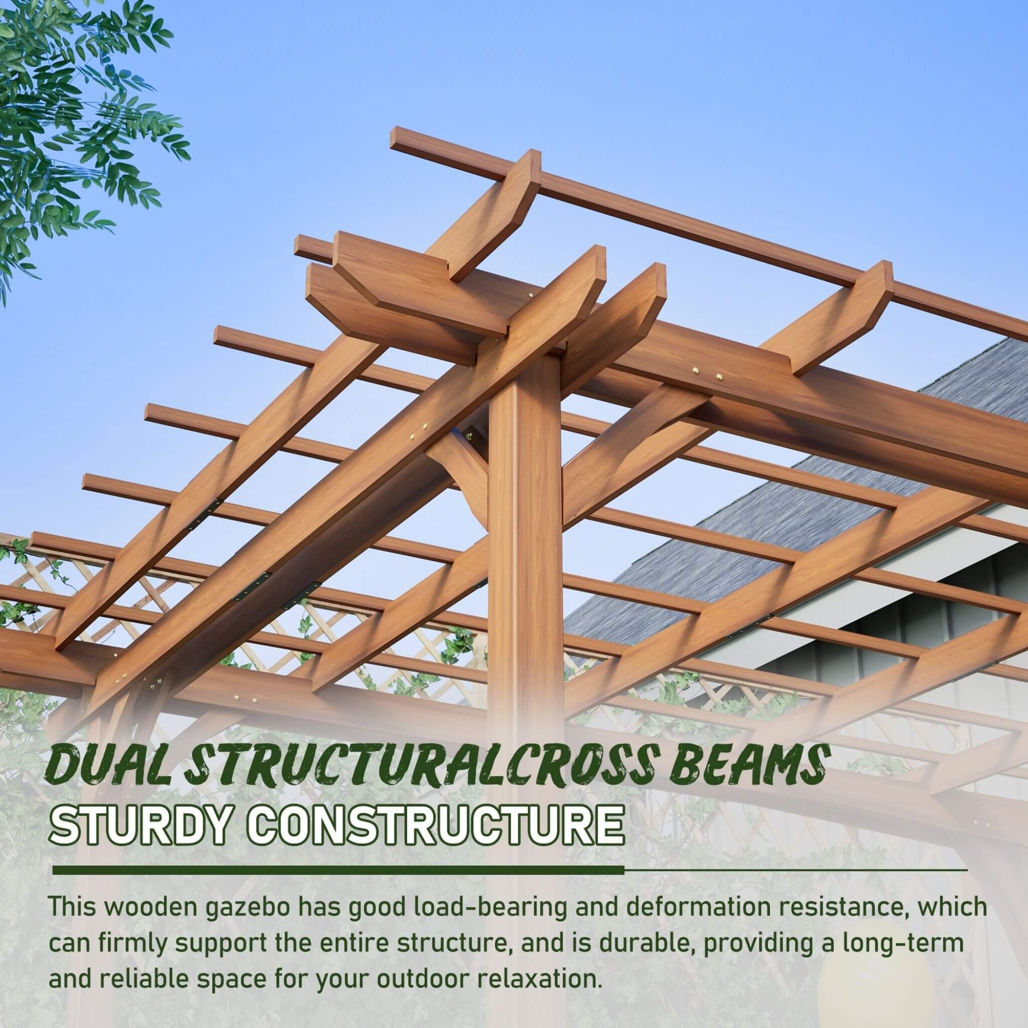 10x12ft Alora premium outdoor wooden grape pergola with cross beams, showcasing weather-resistant design by SAKSBY WHOLESALE.