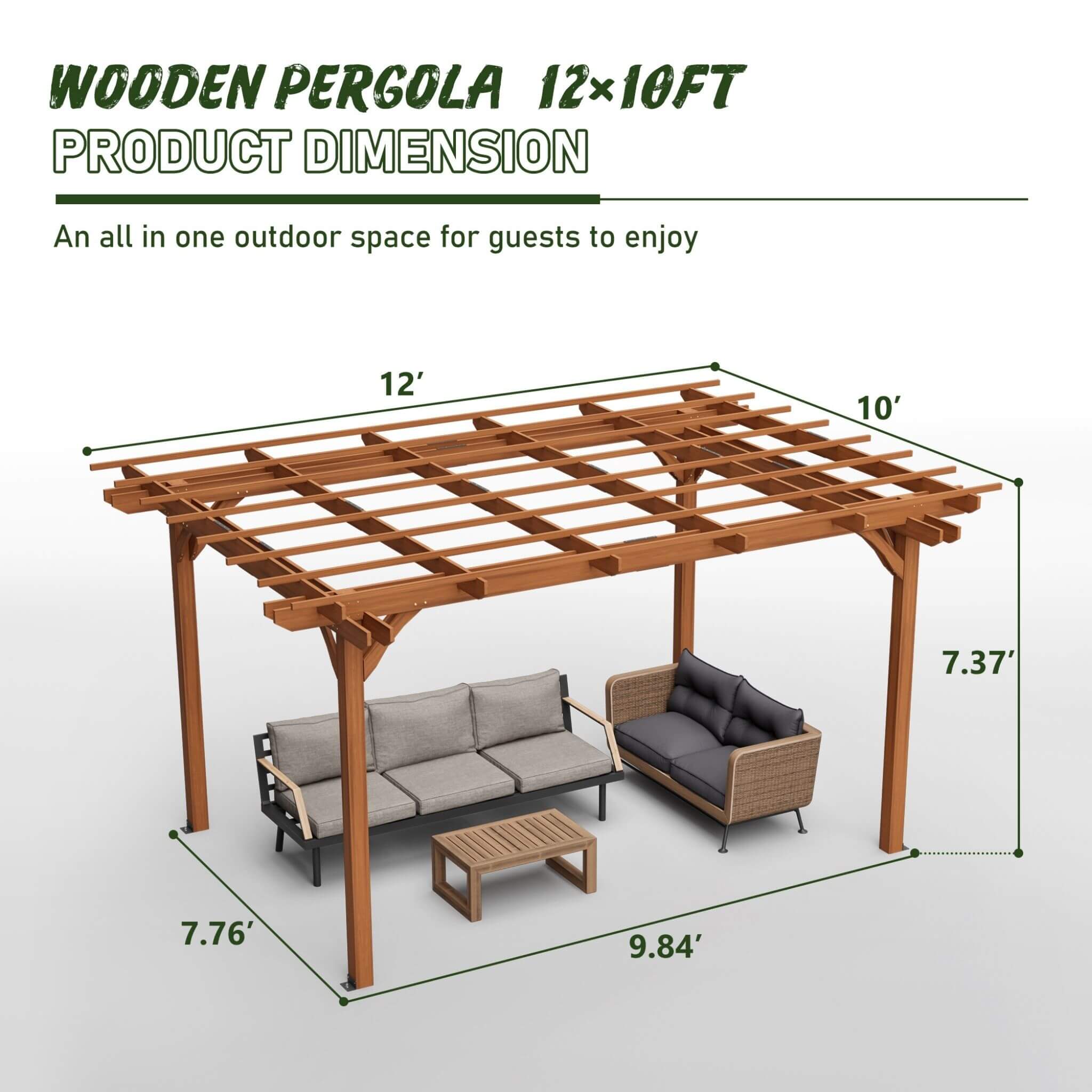10x12ft SAKSBY WHOLESALE wooden grape pergola showcasing weather-resistant design in outdoor setting.