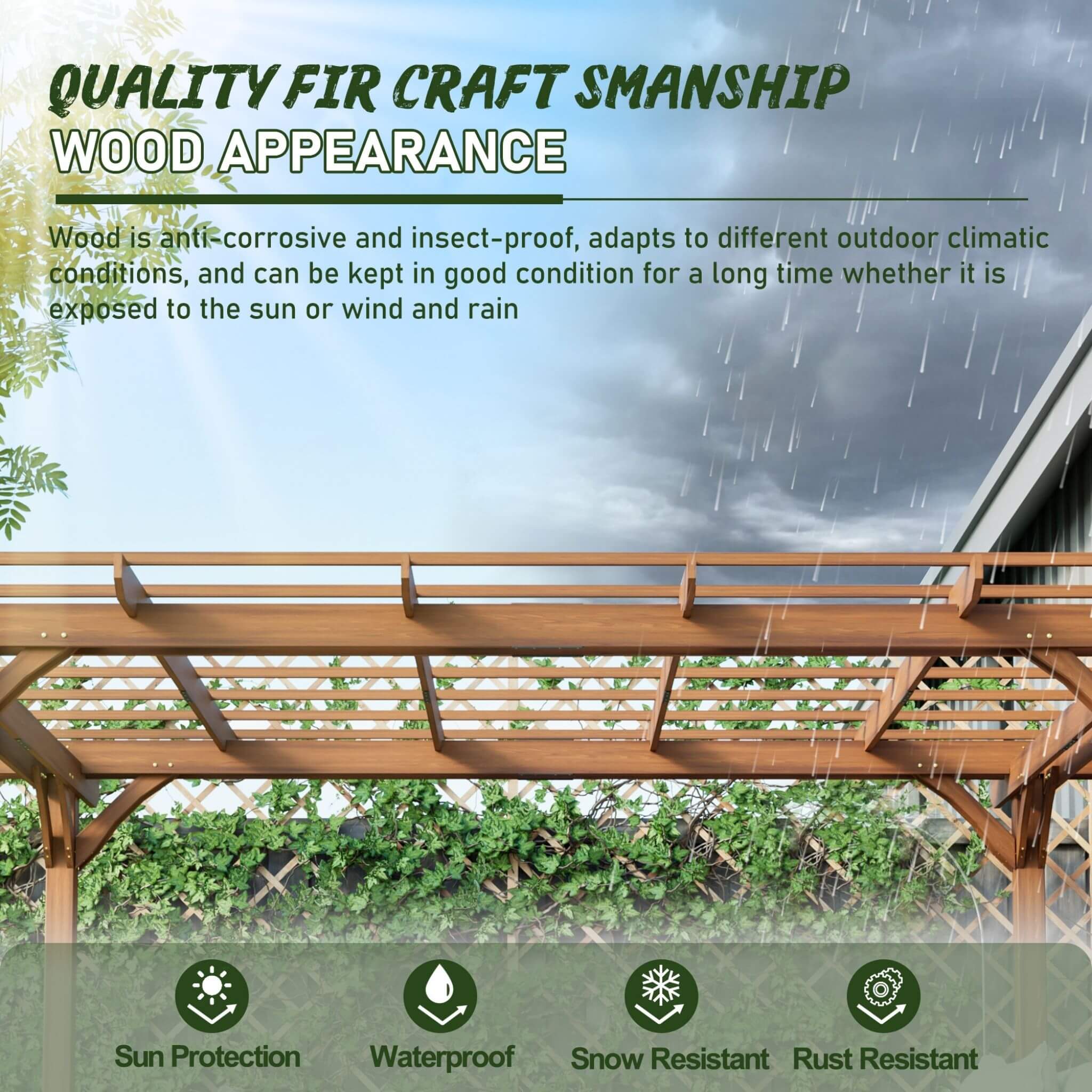 10x12ft Alora premium wooden grape pergola with weather-resistant design, showcasing its spacious structure and elegant style.