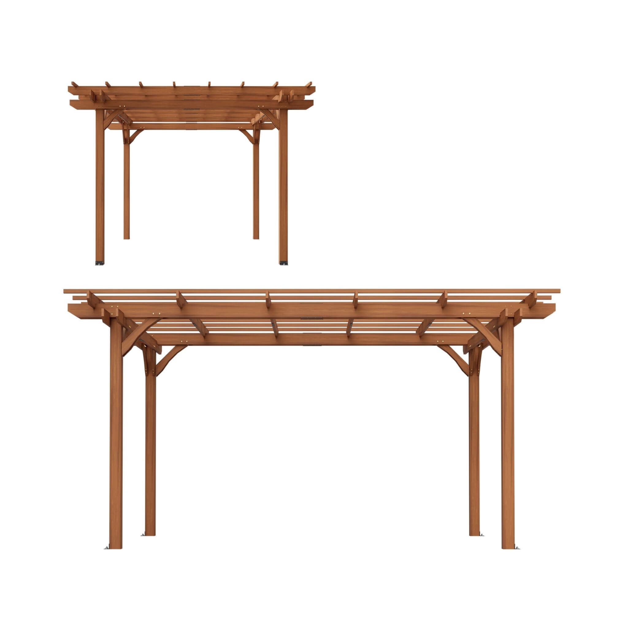 10x12ft SAKSBY WHOLESALE wooden grape pergola, showcasing weather-resistant design from front and side views.