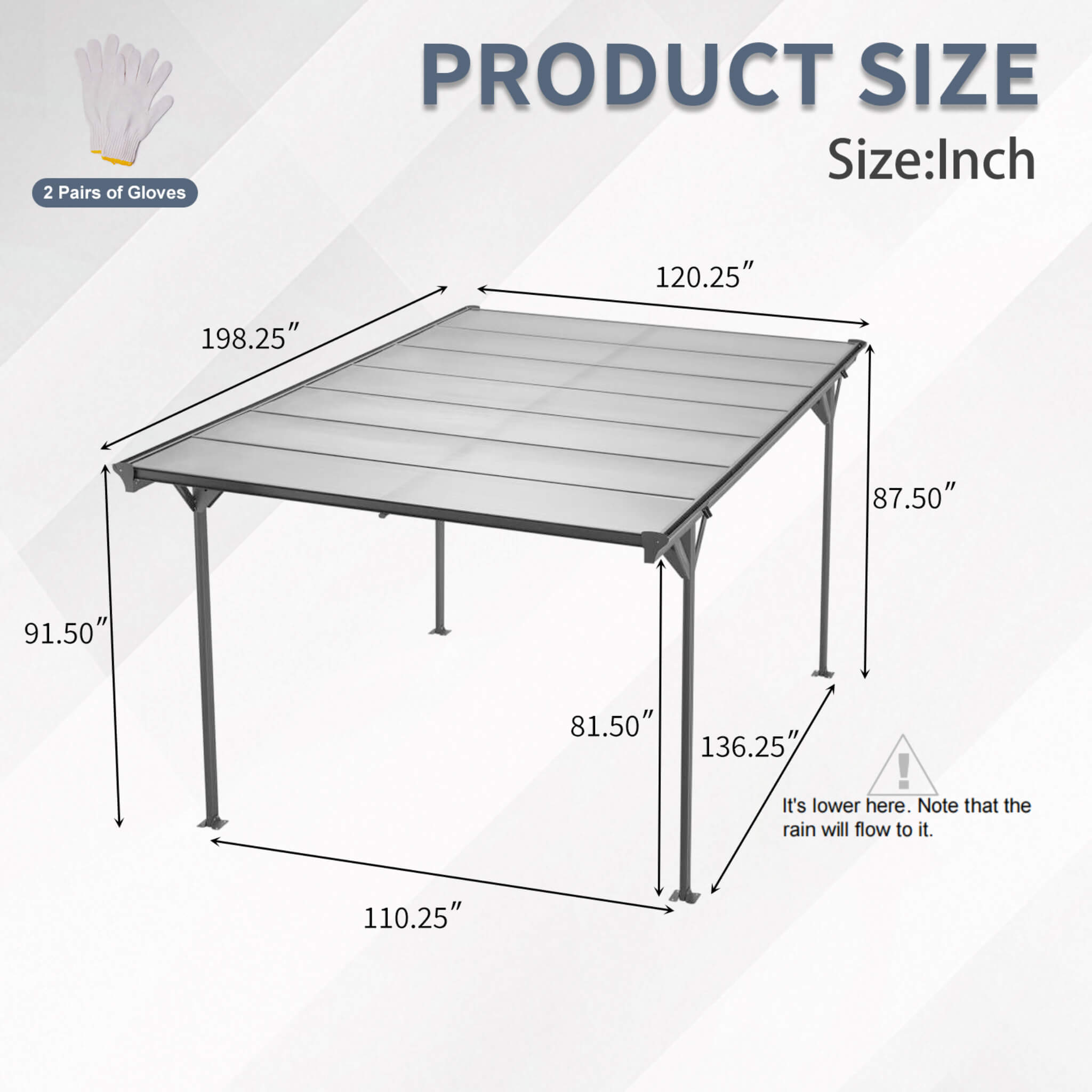 10x16 feet heavy-duty outdoor pergola with aluminum frame and polycarbonate panels, ideal for driveway cover.