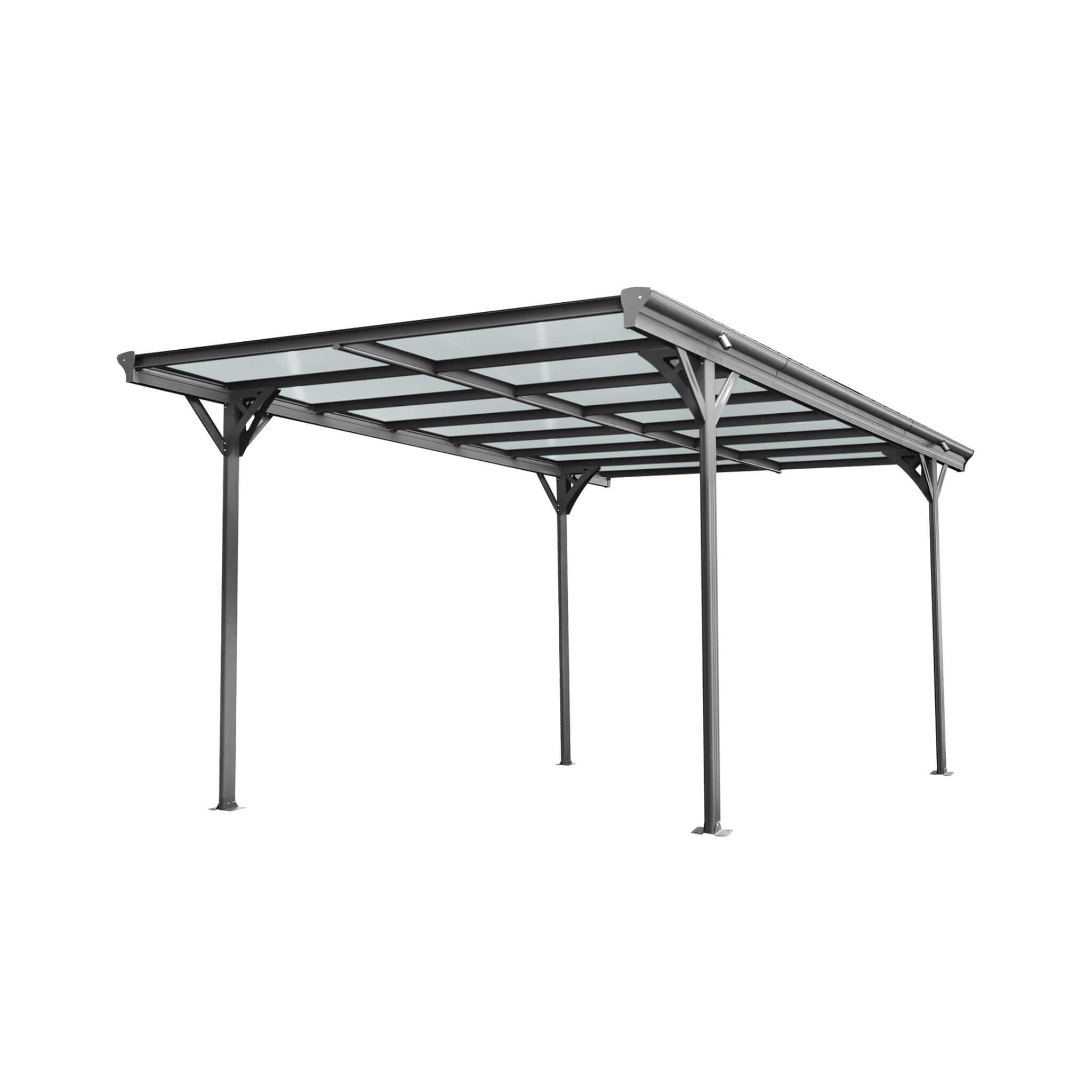 Full view of the Alora 10x16ft heavy-duty outdoor driveway pergola with aluminum frame and polycarbonate panels.